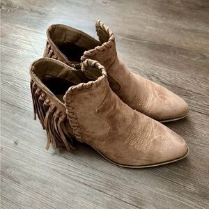 Natural Reflections Tan Ankle Booties with Fringe